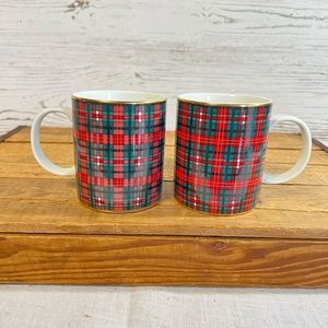 Lilian vernon mugs tartan plaid red green gold cups